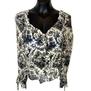 PAIGE - Women's XS Blouse Kiki Toile Sweetheart Neck Cottage Core Button Up
